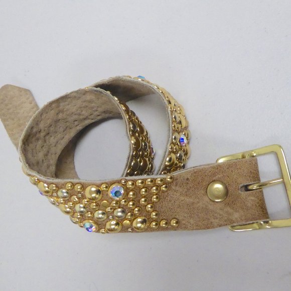 VINTAGE LEATHER BELT swarovski crystal 36 completely studded main image 5